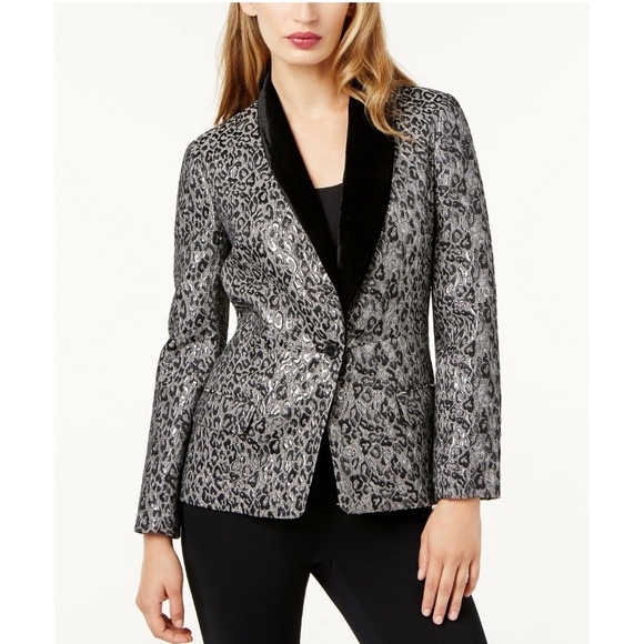 Sachin + Babi Jackets & Blazers - Sachin Babi Velvet-Trim Metallic Blazer Silver 2